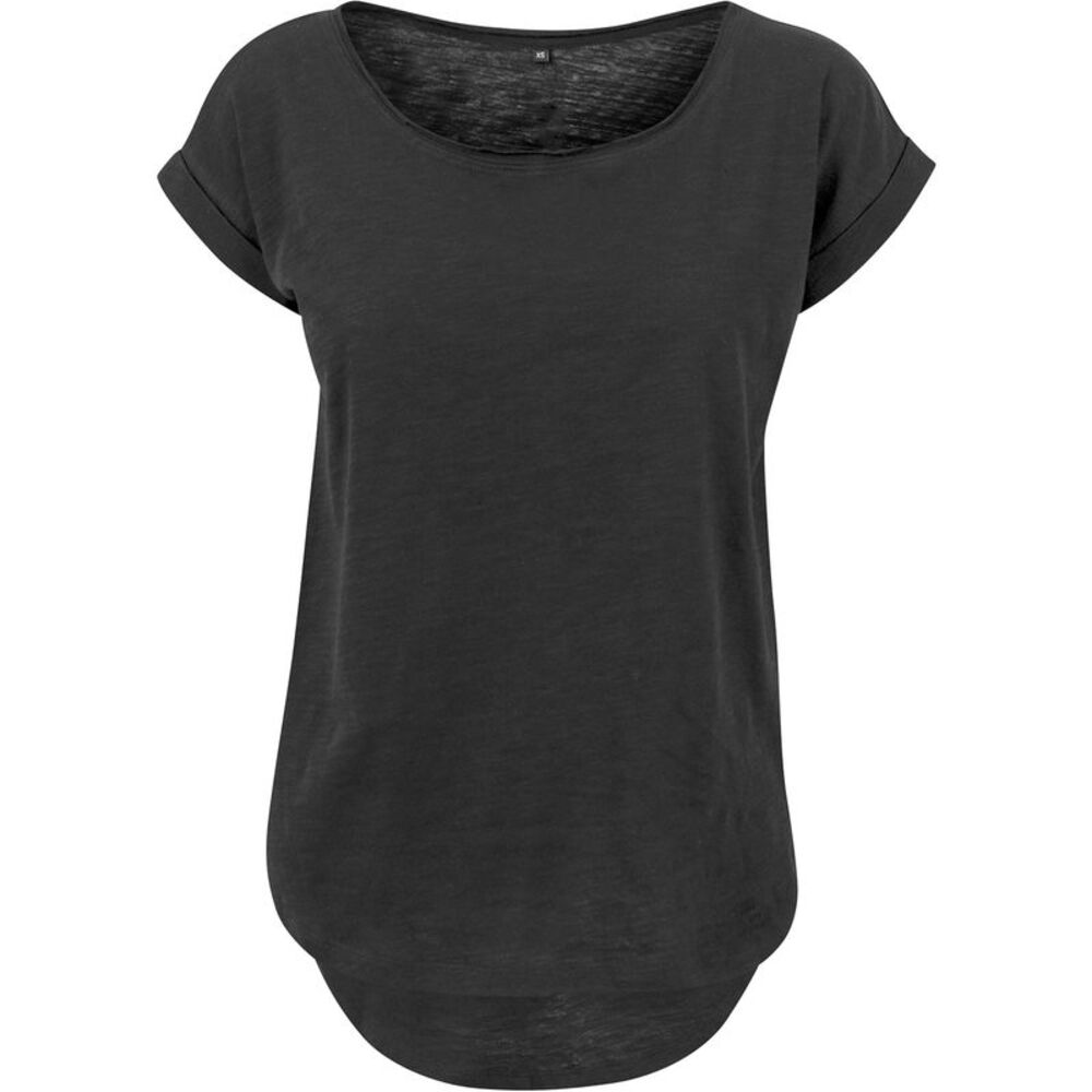 Build Your Brand Womens/Ladies Long Slub T-Shirt / Black